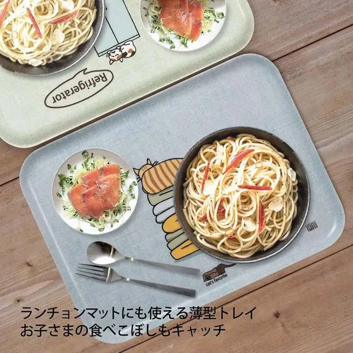 ネコダラトレイM角2枚セット「タオルはふわふわベッド」「炊飯器は冬のお楽しみ」 ネコだらけ 猫グッズ