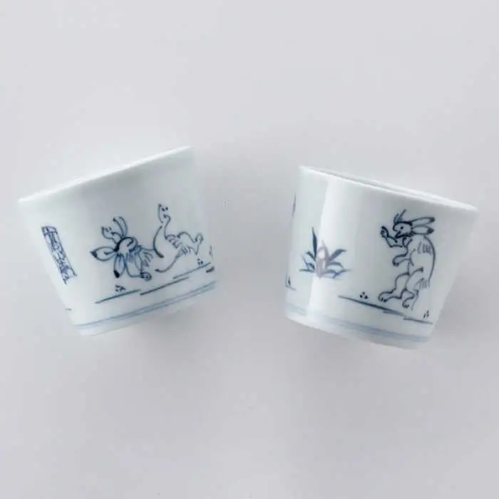 【波佐見焼】鳥獣戯画 蕎麦猪口 そばちょこ 4寸皿 ペアセット 食器 皿 【洸琳窯】 [GE46] 波佐見焼