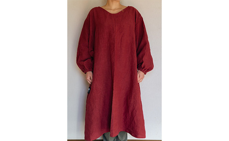 wappougi 麻ワンピース　割烹着　赤（サイズ：フリー） ファッション 女性 レディース 普段着 家仕事 作業着 洗濯可 