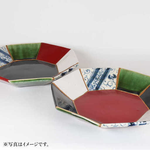 美濃焼】漆陶 つなぎ八角パーティー皿(23.5cm) 赤【宗山窯】食器 皿