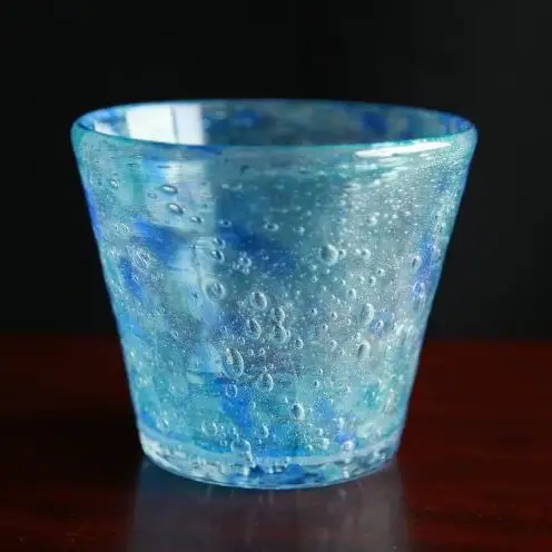 【ガラス工房雫】泡花口広カップ＜朝顔＆紫陽花＞2個セット