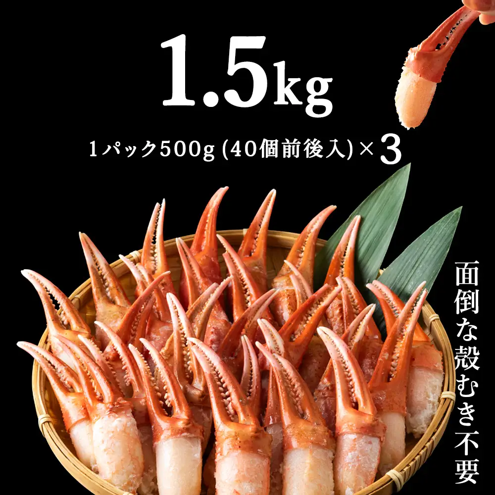 【おつまみ感覚でパクパク♪イケルっ】浜ゆで 紅ズワイ 蟹爪 1.5Kg 北海道 稚内市 国産 海鮮【配送不可地域：離島・沖縄県】
