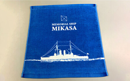 三笠カレー皿セット（カレー皿：直径23cm×深さ3cm、スプーン：長さ18cm）・ハンドタオル（30cm×34cm、水色）【公益財団法人 三笠保存会】 [AKBC005]