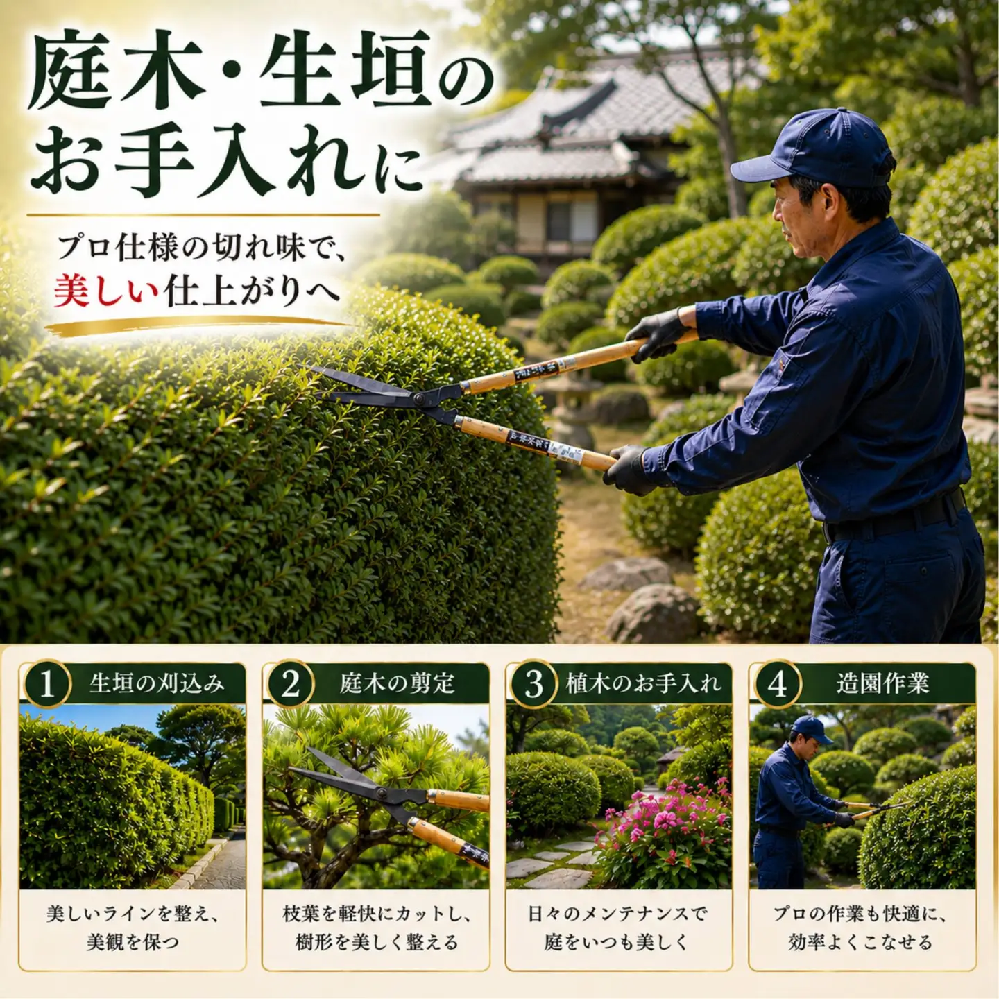 プロ仕様の逸品　ザ・植木屋（黒仕上）刈込鋏「竹」（No.0124）１丁