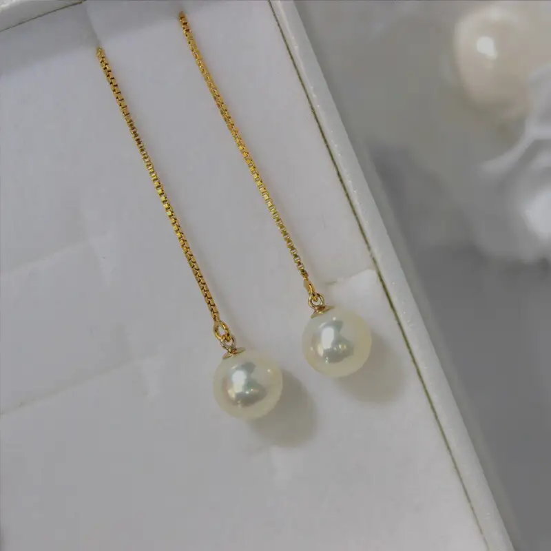真珠 チェーン ピアス 7.5mm K10 イエローゴールド GF Yamashita-Pearl ゴールド A150-021003
