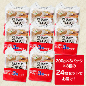 炊きたてごはん パックライス たっぷり 200g × 24食セット　| 米 お米 コメ ごはん ご飯 パック パックご飯 白飯 白米 食品 お手軽 レンジ 湯煎 一人暮らし 常温保存 備蓄 非常食 保存食 防災 ローリングストック 山形県 鶴岡市 返礼品