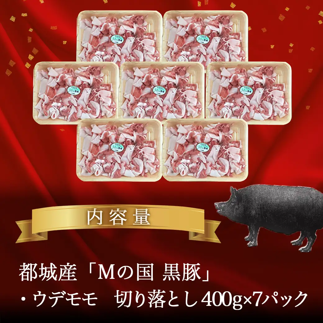 都城産黒豚「Mの国黒豚」切り落とし2.8kg≪みやこんじょ特急便≫〔MJ-0108-Q〕_(都城市) 豚肉2.8キロセット ウデモモ 切り落とし ブランド豚 切落とし肉 400g×7パック 銘柄豚 豚肉セット 小分け パック