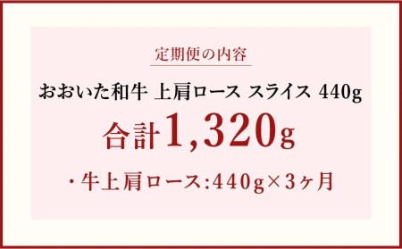 【 定期便 3回】 おおいた和牛 上肩ロース スライス 440g×3ヶ月 豊後牛 牛肉