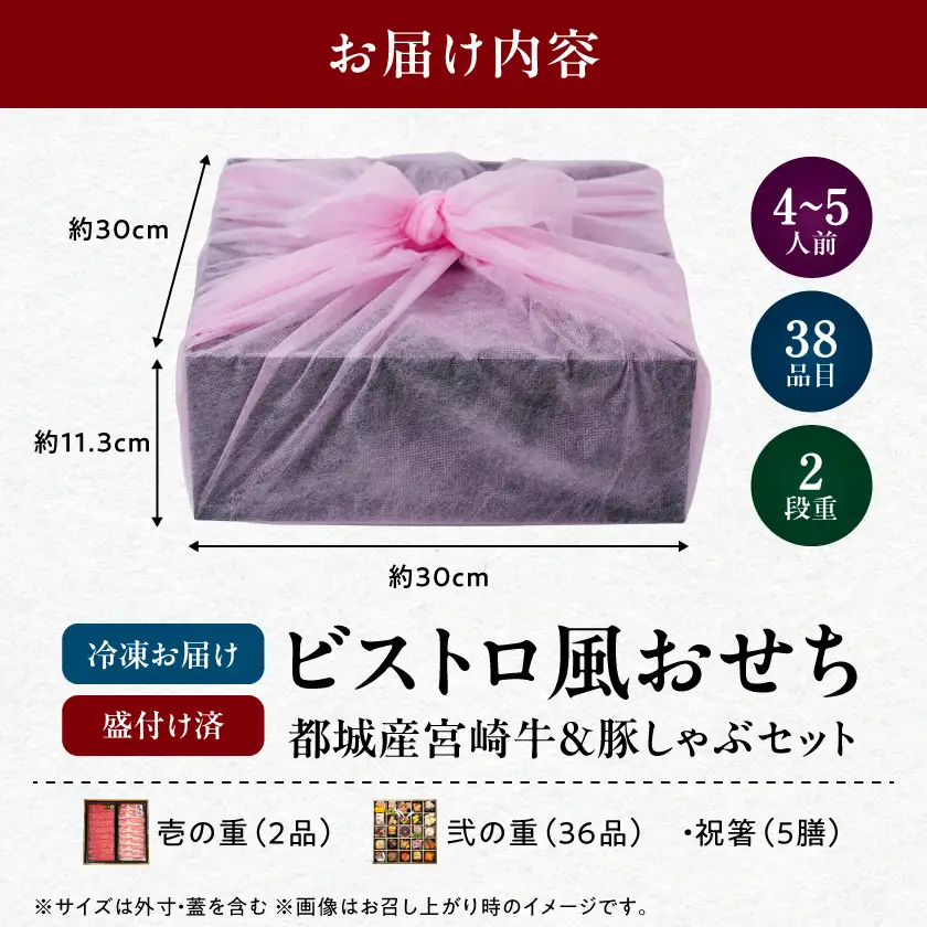 【2027★新春おせち】ビストロ風おせちと都城産宮崎牛&豚しゃぶセット《12月30日お届け》4～5人前／2段重／冷凍盛付済　※オンライン決済限定〔AH-1501〕_(都城市) 