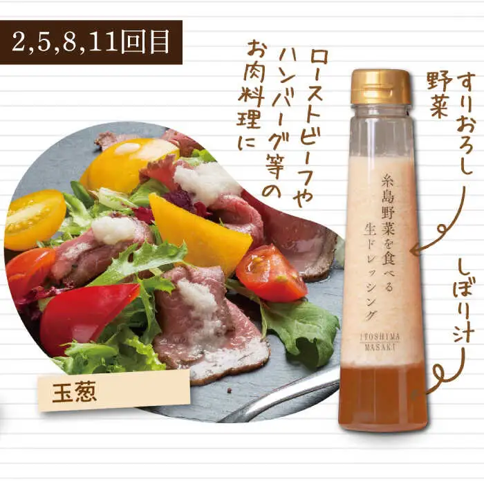 【全12回定期便】【毎月1本ずつお届け】糸島野菜を食べる生ドレッシング 3種  （ 人参 / 玉葱 / ルッコラレモン ） 糸島市 / 糸島正キ [AQA037]