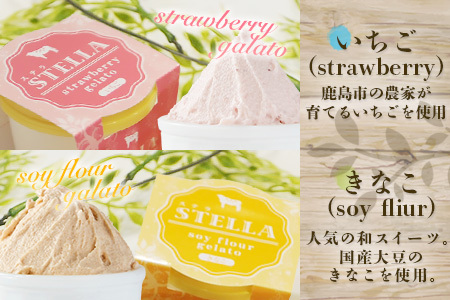 牧場直送！食べ比べ|しぼりたて生乳|極上ジェラートSTELLA8個|90g×8個|ミルク 抹茶 いちご きなこ4種×2個| 厳選素材 アイス プレゼント 贈り物 お中元 お歳暮 ご自宅用 美味しい贅沢 絶品 上質 佐賀県 鹿島市 冷凍 送料無料 B-30