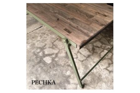 ペチカベンチ・チャーブルセット（折りたたみベンチと折りたたみローテーブルのセット）・オリーブグリーン［No.163］
