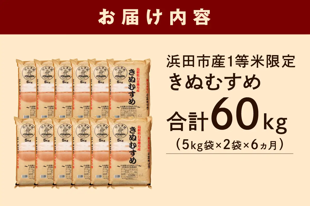 【令和8年産新米】【定期便】浜田市産きぬむすめ 60kg （10kg×6回コース）＜2026年10月20日より順次発送＞ お取り寄せ 特産 米 お米 精米 白米 ごはん ご飯 コメ 【197_1990】