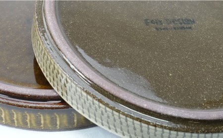 【波佐見焼】Folk Design 黄釉飛びカンナ＆飴釉打ち刷毛 16cm プレート ペアセット 食器 皿 【玉有】 [IE29] 波佐見焼