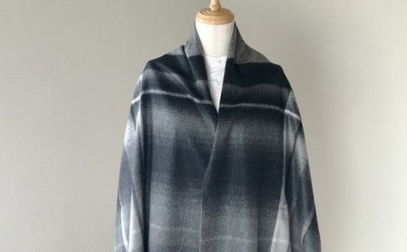カシミヤ100% グラデーション チェック パネル ストール ブラック RF404 長さ 190cm 幅 50cm