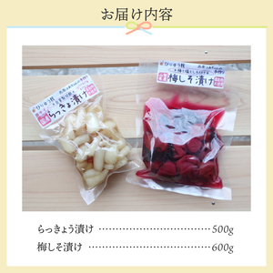 西原ばあちゃんの手作り梅しそ漬け・らっきょう漬けセット 梅干し らっきょう 無添加 手作り 梅しそ漬け らっきょう漬け セット 風味豊 昔ながら 自然の味 ギフト プレゼント 贈り物 贈答 送料無料 山梨県 上野原市