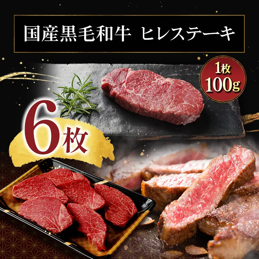 【国産黒毛和牛】ヒレステーキセット 100g×6枚〔AG-E902〕_(都城市) 国産黒毛和牛 ヒレステーキ 100g×6枚 ヒレ ステーキ 冷凍配送 