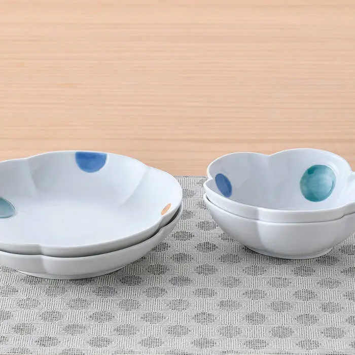【波佐見焼】水玉 フラワー ボウル プレート セット 食器 皿 【松幸陶芸】 [HB47] 波佐見焼