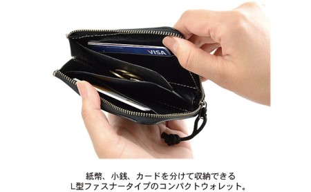 手の平サイズのオールインワンL型ファスナーウォレット　バンナイズ オイル シュリンク レザー 本革 財布 コンパクト カード 収納 ファッション小物 ファッション カバン バッグ  ビンテージブラック