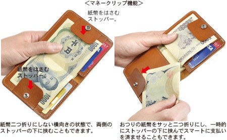 キャッシュレス時代の胸ポケットに入る多機能薄型コンパクトウォレット（マネークリップ付き）　バンナイズ オイル シュリンク レザー 本革 財布 コンパクト ファッション 小物 アクセサリー  ビンテージブラウン