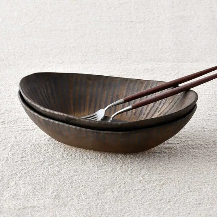【波佐見焼】十草ゴールド 舟型鉢 ボウル ペアセット 食器 皿 【三栄陶器】 [QD02] 波佐見焼