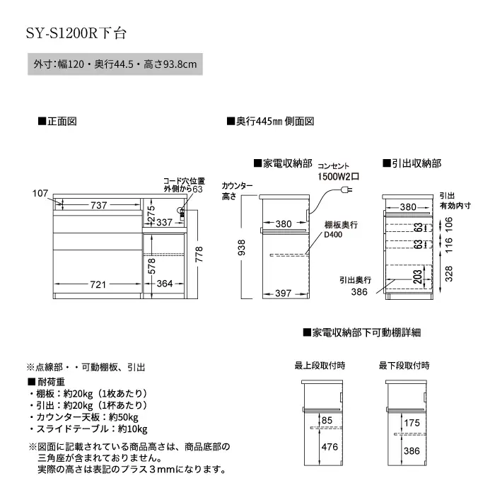 食器棚 カップボード 組立設置 SY-S1200Rカウンター [No.572]