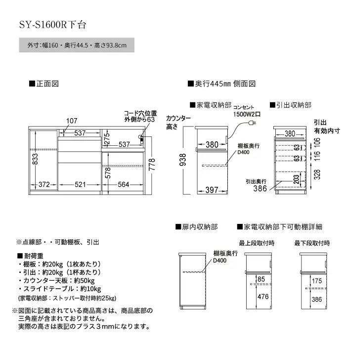 食器棚 カップボード 組立設置 SY-S1600Rカウンター [No.589]
