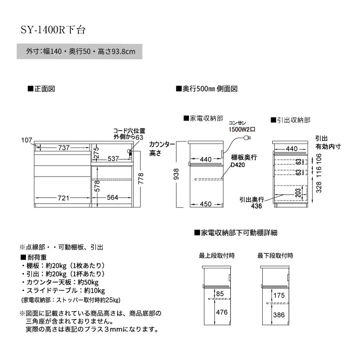 食器棚 カップボード 組立設置 SY-1400Rカウンター [No.592]