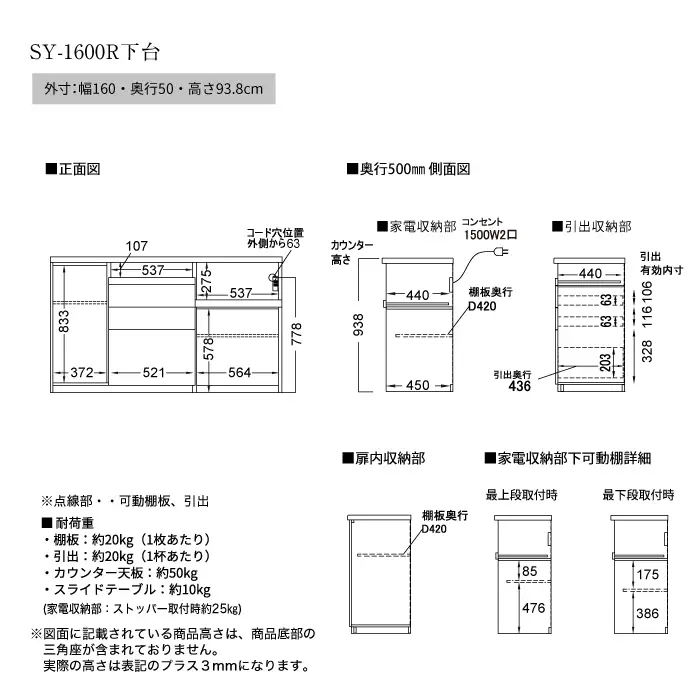 食器棚 カップボード 組立設置 SY-1600Rカウンター [No.601]
