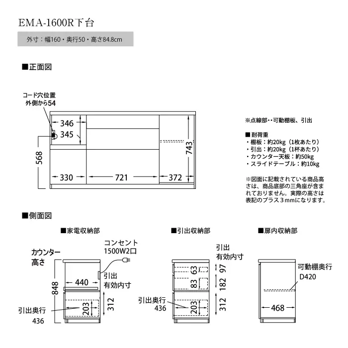 食器棚 カップボード 組立設置 EMA-1600Rカウンター [No.614]