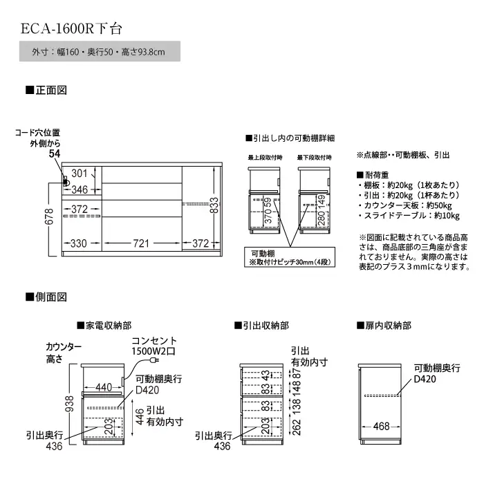 食器棚 カップボード 組立設置 ECA-1600Rカウンター [No.617]