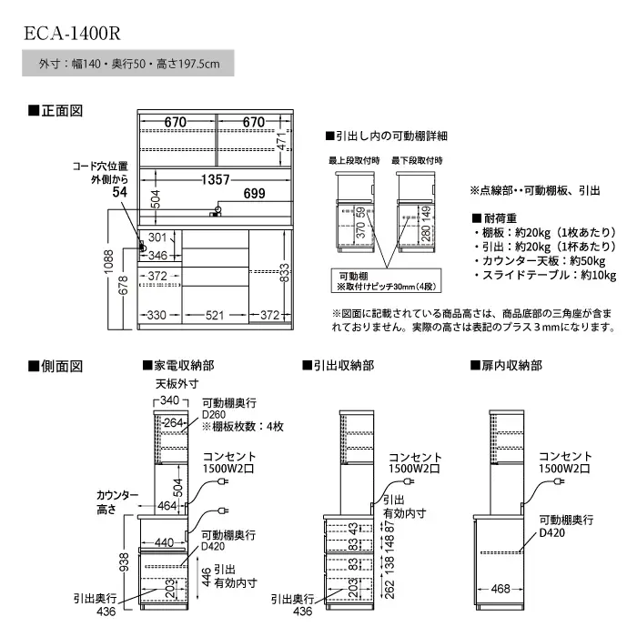 食器棚 カップボード 組立設置 ECA-1400R [No.656]