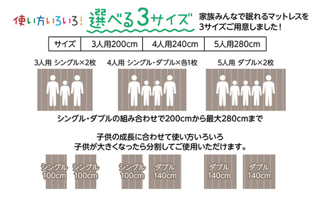 マットレス 連結 3人用 幅200cm 防ダニ マットレス