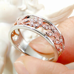 55-9-4 指輪 Pt900 K18PG コンビ リング ダイヤモンド 計0.15ct プラチナ ピンクゴールド フラワー 花 透かし【f203-ptpg】 ALPAZ082