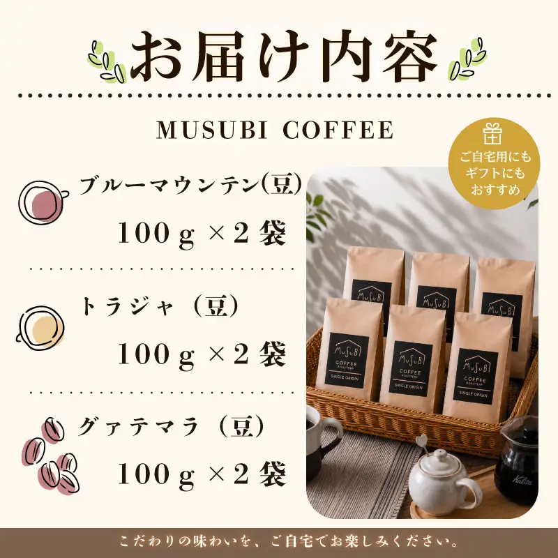 013-10　MUSUBI　COFFEE　希少豆セット＜豆＞ コーヒー豆