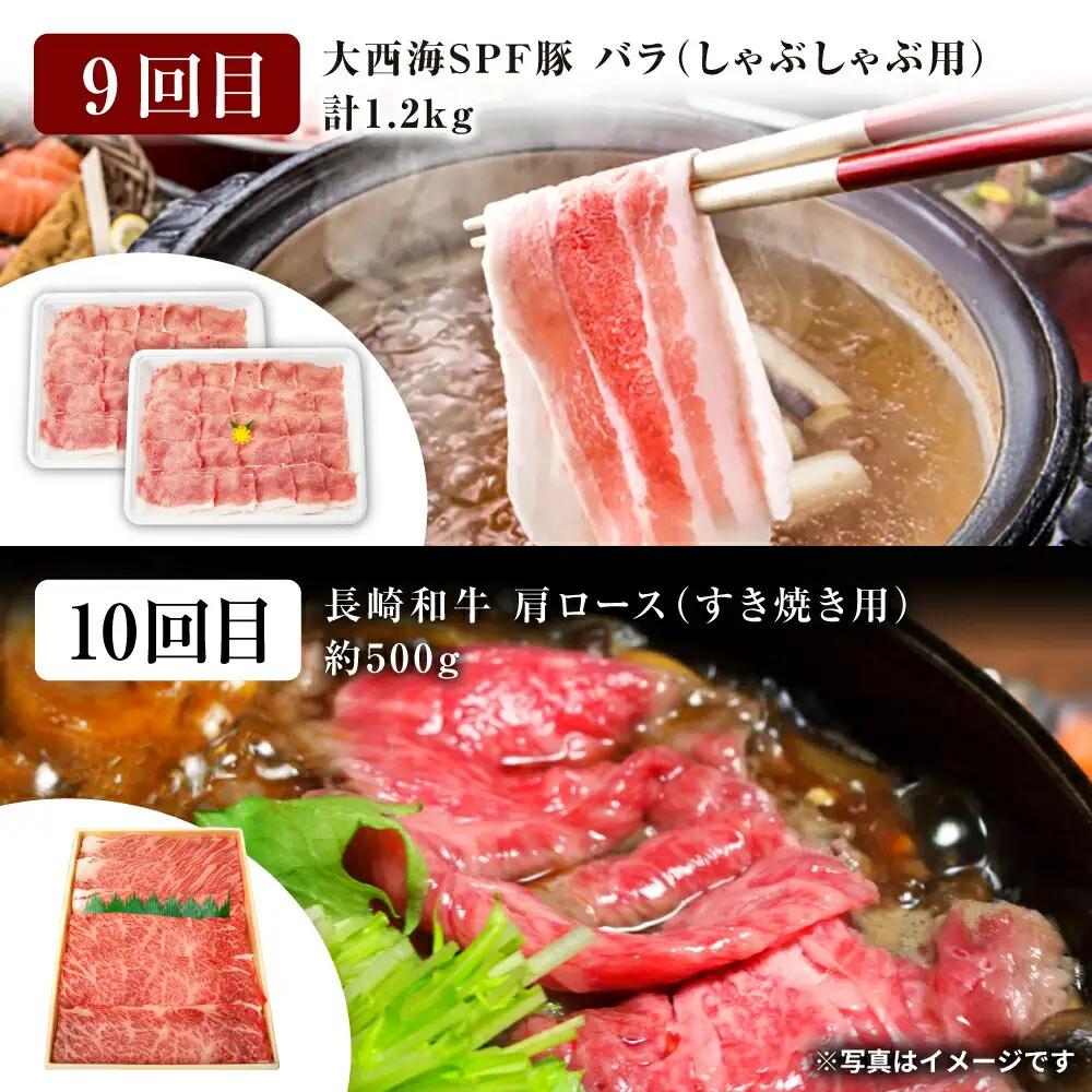 【オールスター定期便☆】【12回定期便】 長崎和牛 大西海SPF豚 定期便  訳あり ＜大西海ファーム＞ [CEK186]