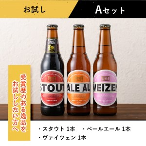 箕面ビールお試し3本セット！お試しＡセット クラフトビール 地ビール ご当地ビール 家飲み おうち飲み お試し 飲み比べ ギフト 金賞 おしゃれ クラフト 誕生日 スタウト ペールエール ピルスナー IPA 【m01-14-A】【箕面ビール】