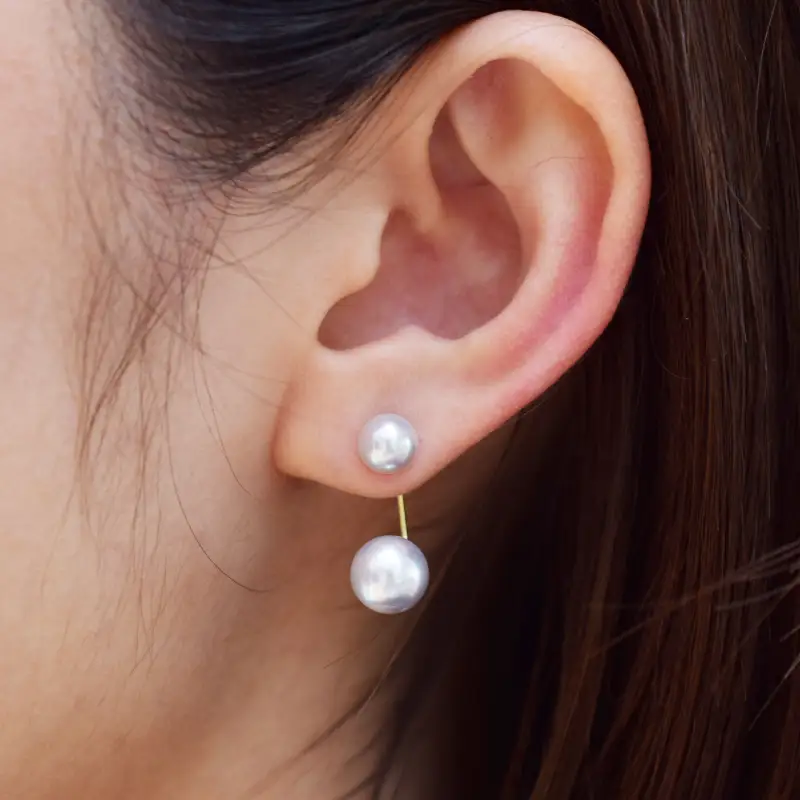 S101-252_天草産 6mm-6.5mm＆8mm-8.5mm ピアス あこや真珠 ナチュラル スタッド ダブルパール L字 K18 K14 真多麻級