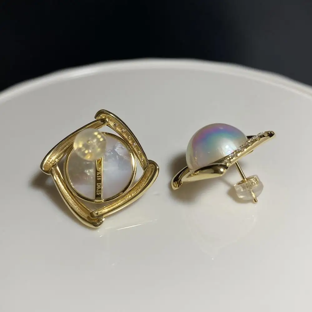 【奄美パール】奄美の輝き®×桜珠　マベ真珠 13mm K18イエローゴールド巻ピアス2477＜数量限定＞