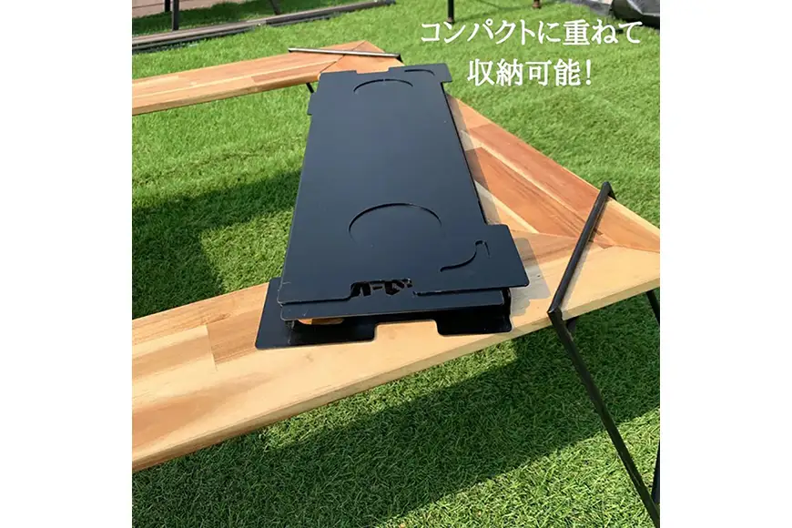 テーブル アウトドア 囲炉裏テーブル 分割天板 3枚 艶消し焼付け塗装 カップホルダー 4個 収納袋付