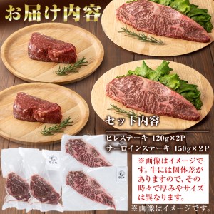 牧草育ちの里山牛 ステーキ食べ比べセット(ヒレ・サーロイン) 計540g b8-019