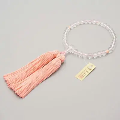 【神戸珠数店】〈京念珠〉 水晶 珊瑚入り 女性用数珠【数珠袋付き】