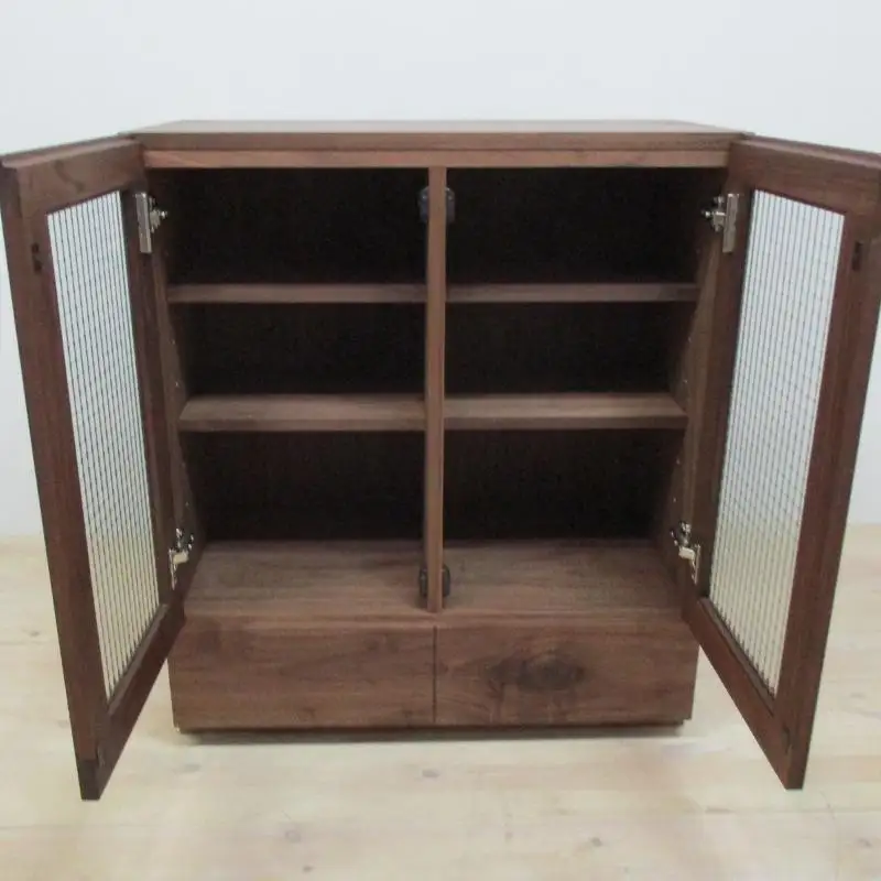 【大川家具】無垢材 キャビネット サイドキャビネット サイドボード 本棚 収納家具 収納キャビネット 凛 幅750 ウォールナット 扉付き収納 可動棚 天然木 北欧 国産 完成品 高級感【設置付き】