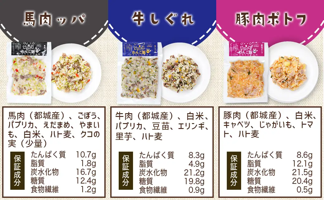 手づくり☆わんご飯『10種のわんだふるセット』〔AC-J501〕_(都城市) 犬用 手づくりご飯 鶏ごぼうご飯 サーモンリゾット すき焼き風ご飯 とまとスープご飯 ぶり大根 馬肉ッパ 牛しぐれ等 ペットフード