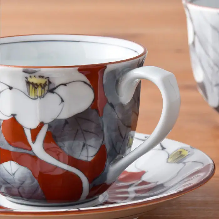 【波佐見焼】染錦山茶花 コーヒー碗皿 カップ・ソーサー ペア 食器 皿 【洸琳窯】 [GE03]  父の日 波佐見焼