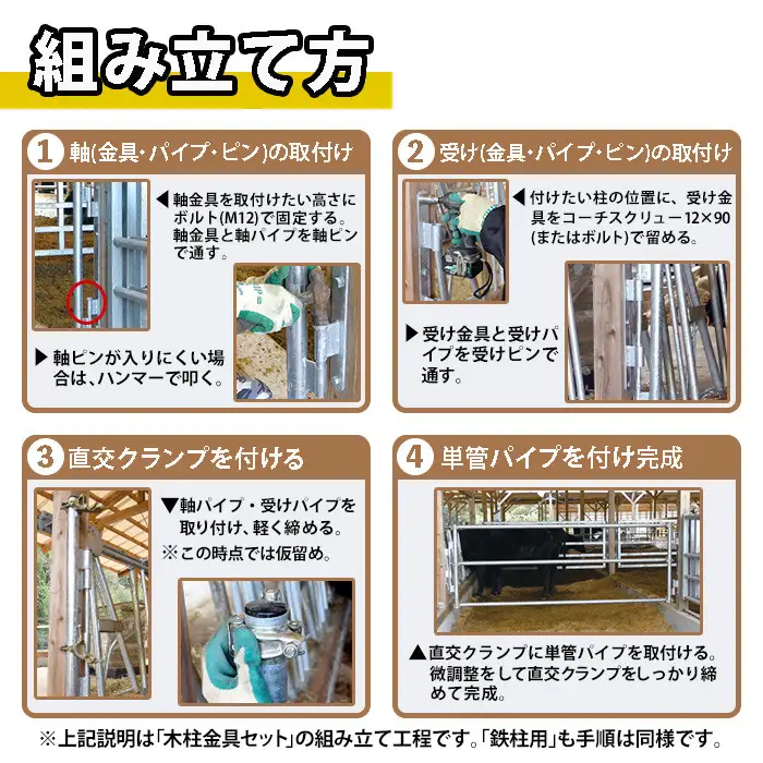 No.968 組立式回転柵キット 木柱金具セット(約15kg)国産 日本製 鹿児島 日置市 牛 子牛 畜産資材 柵 ゲージ ケージ カスタマイズ コンパクト【株式会社TABATA】