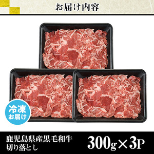 No.1390 鹿児島県産黒毛和牛切落し(計900g・300g×3P)牛肉 切落し 切り落し 和牛 冷凍 国産 九州産 小分け 国産牛 お肉 牛丼 野菜炒め カレー 冷凍【LRプラスK】