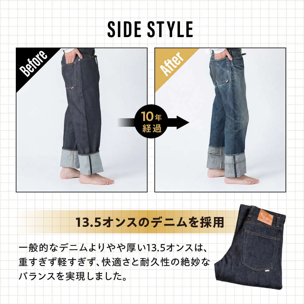受注生産 ワイドジーンズ セルビッチデニム 日本製 ジーパン デニム パンツ アメカジ メンズ ゆったり ハンドメイド AF-1XX アトリエフロート 糸島市 / atelier FLOAT [AAF001] 