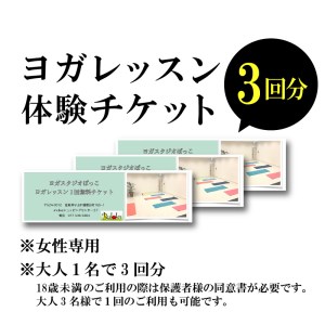 ヨガレッスン３回体験チケット チケット 女性専用 常温 ヨガ スタジオ 初めての人でも安心  DF-0002