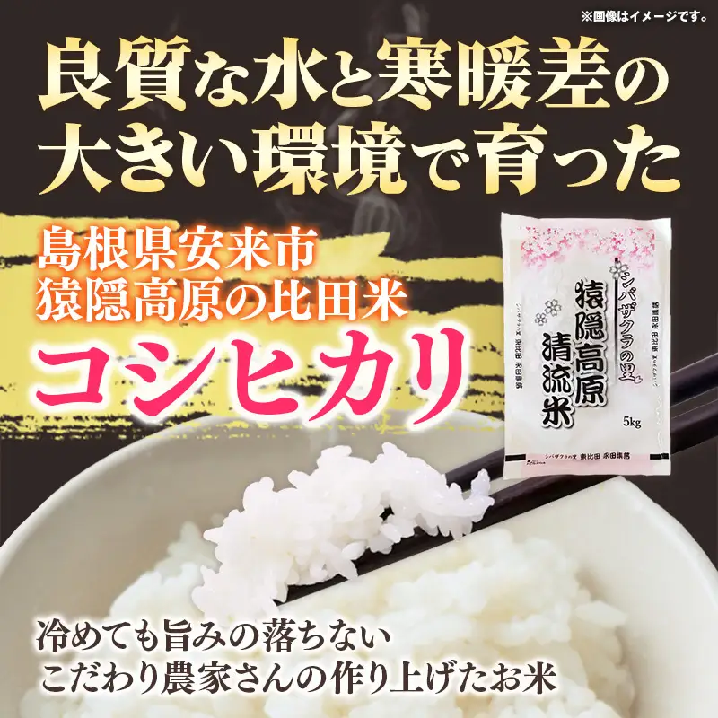 【定期便】 五ツ星お米マイスター厳選 猿隠高原比田米コシヒカリ 5kg×6ヵ月 【令和7年産 ５KG×６回 毎月 配送 計30kg 精米 白米 ご飯 お米 こしひかり シバザクラの里 清流 美味しい 安心 安全 沼田米穀店 島根県 安来市】【価格変更】【88-NB-05】
